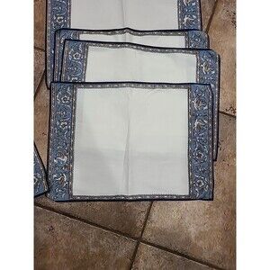 Royal Dragon Cotton 5 Placemat/ 6 Napkin Blue Floral 15” Square